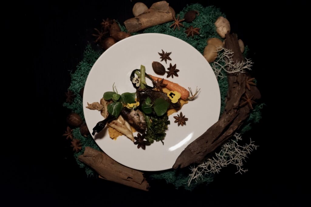 Silkie Chicken Stuffed with Lotus Seeds & Forest Mushroom sauce